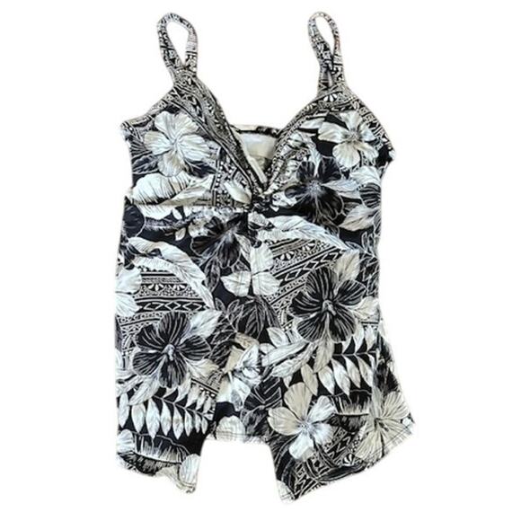 Miraclesuit Floral Black & White Tankini Top – Size 10 - Picture 1 of 4